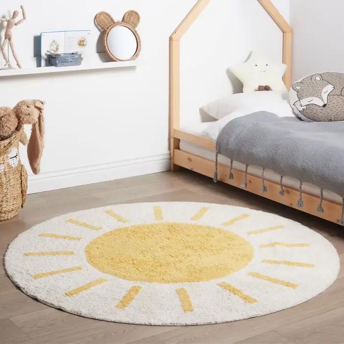 Tapis de jeu rond poilu pour enfants, tapis moelleux pour le salon, tapis de bain antidérapant, tapis de chambre jaunes pour enfants