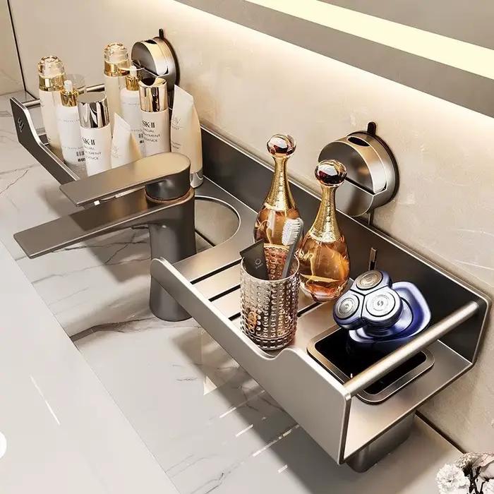 Étagère de rangement murale sans perçage pour robinet de lavabo, armoire de salle de bain, lavabo, meuble sous-vasque