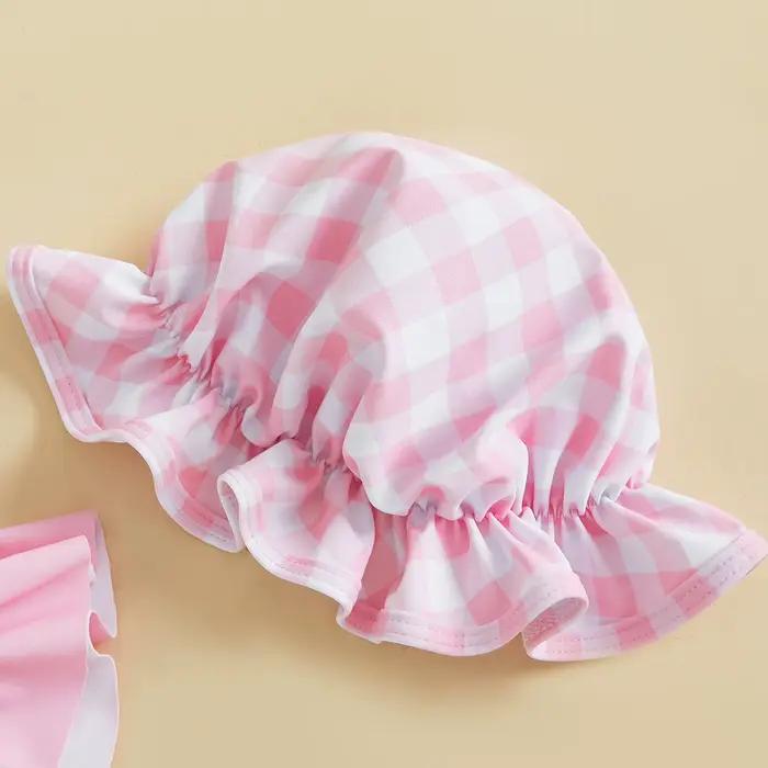 Enfants 3 pièces maillots de bain bébé fille Bikini maillot de bain infantile maillot de bain décontracté nouveau-né maillots de bain Plaid mouche manches débardeurs Shorts