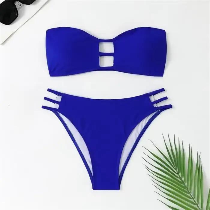 Femmes Bandeau maillot bain maillot bain deux pièces maillot bain à découpe dames évider maillot bain