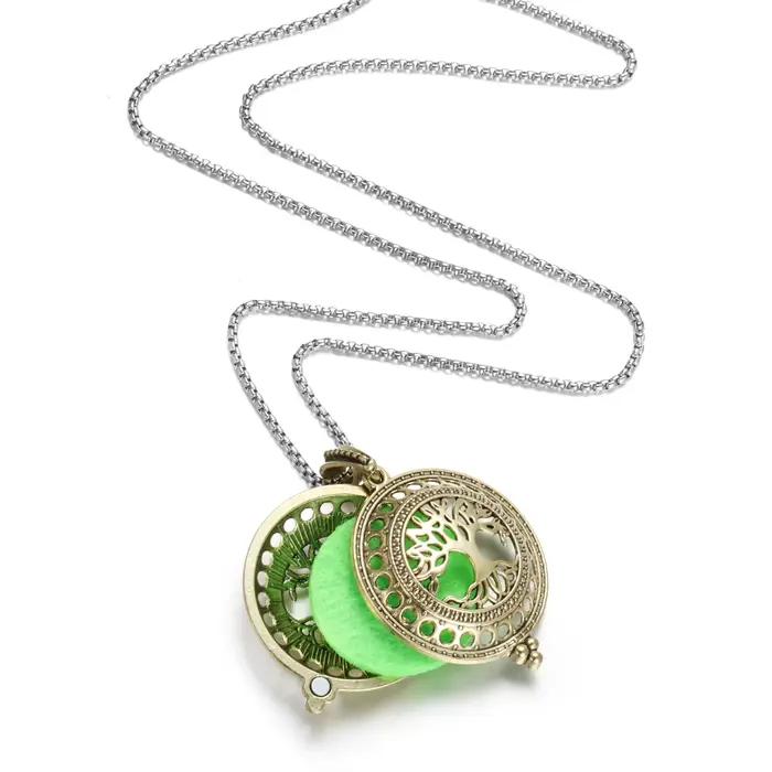 Collier d'aromathérapie arbre de vie diffuseur bijoux Vintage médaillon ouvert pendentif huile essentielle parfum arôme