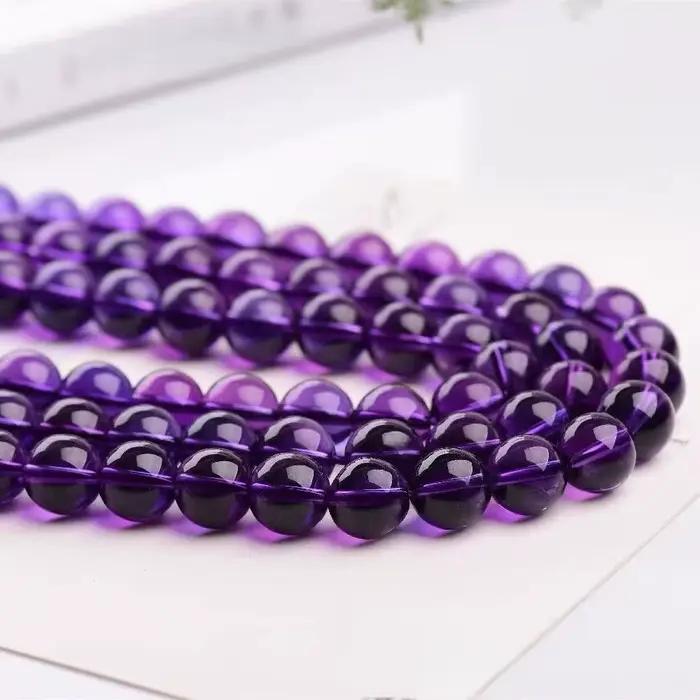 Perles d'onyx de Quartz en cristal violet lisse, rondes, perles d'énergie en vrac pour la fabrication de bijoux, accessoires de Bracelet à bricoler soi-même 4/6/8/10/12mm