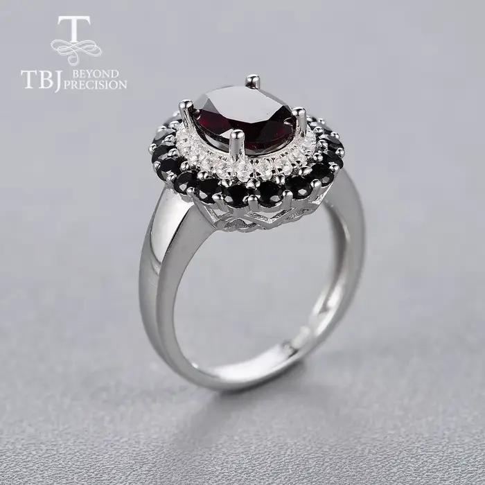 TBJ-Ensemble bague et boucles d'oreilles en argent regardé 925 pour femme, pierre précieuse grenat noir naturel, bijoux fins, fête et tenue quotidienne, nouveau style