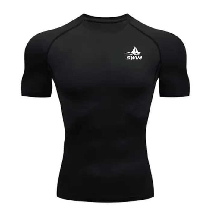 Maillot de bain de plage à manches courtes pour hommes, imprimé, avec protection anti-rayures, T-shirt de plage résistant à l'eau et à séchage rapide - J29