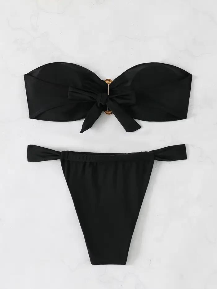 Bikinis bandeau et string 2026 pour femme, maillot de bain sexy uni rembourré, tenue de plage