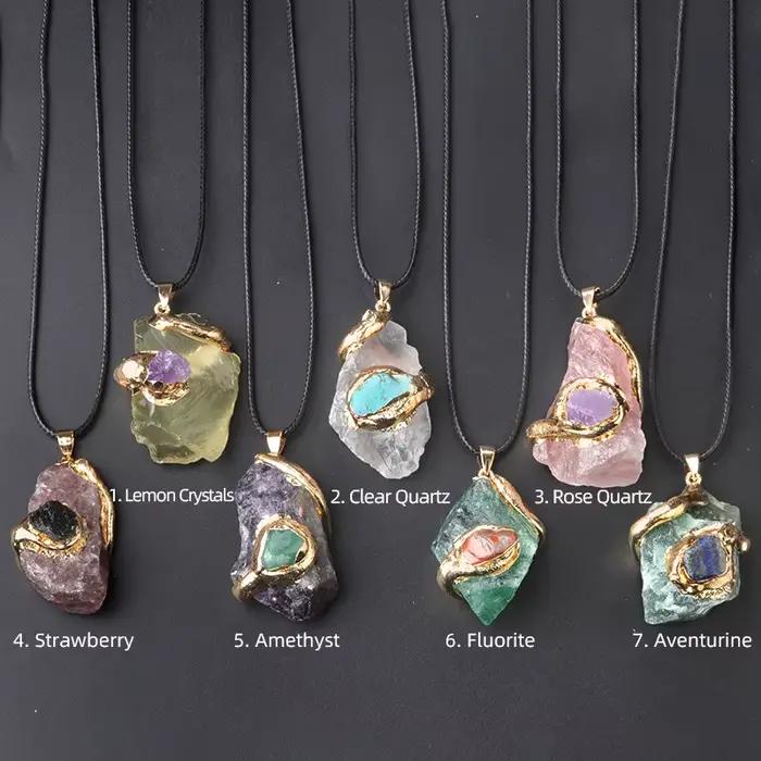 Collier avec pendentif rugueux en pierre naturelle pour hommes et femmes