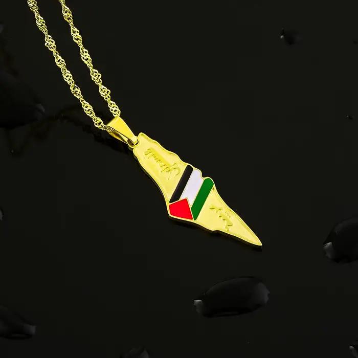 Collier pendentif en acier inoxydable pour hommes et femmes, carte de l'état de Palestine, cadeau de bijoux ethniques, mode