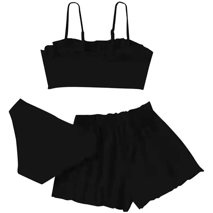 Maillot de bain pour filles 2026, ensemble 3 pièces pour adolescentes, maillot de bain uni à volants, ensemble bikini, tenue de plage d'été 10-16 ans