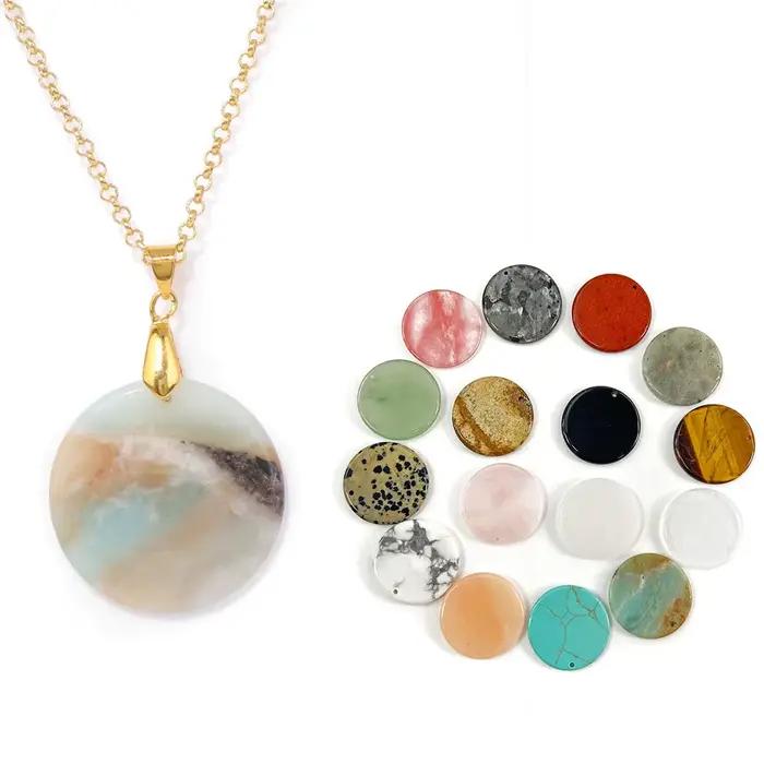 Collier Ras du Cou avec Pendentif Rond en Pierre Naturelle d'Œil de Tigre