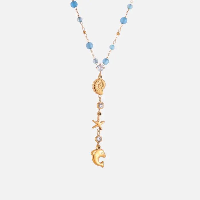 Collier Pendentif Étoile de Mer et Conque en Zirconium