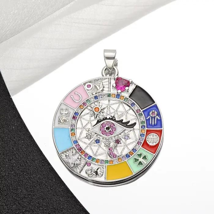 Juya fait à la main 18K véritable plaqué or opale coquille ronde turc grec mauvais œil breloques pour bricolage luxe Talisman pendentif fabrication de bijoux