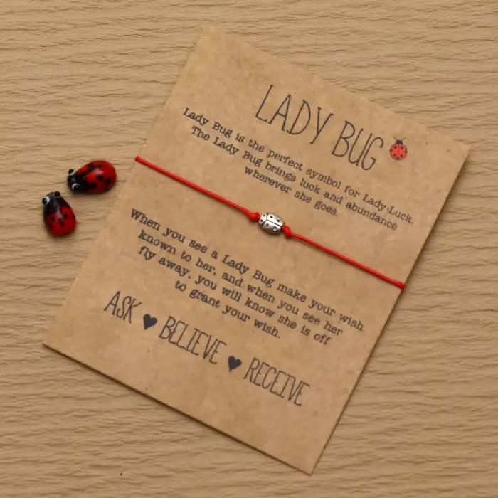Bracelet à breloques Lady Bug Wish pour hommes et femmes, chaîne rouge, bijoux Lady Bug, navire Chia