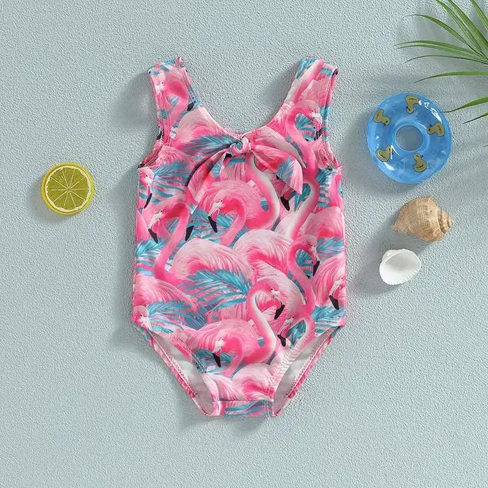 Maillot de bain pour bébé fille, imprimé flamant rose, combinaison sans manches, vêtements de plage, été