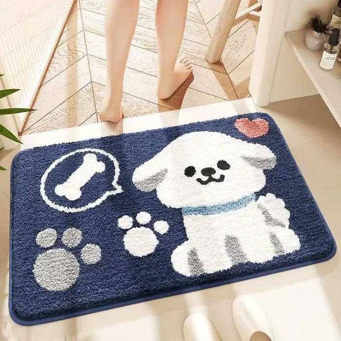 Tapis de sol antidérapant absorbant pour salle de bain, Style coréen, mignon, Imitation cachemire, épais, pour toilettes, chevet, dessin animé