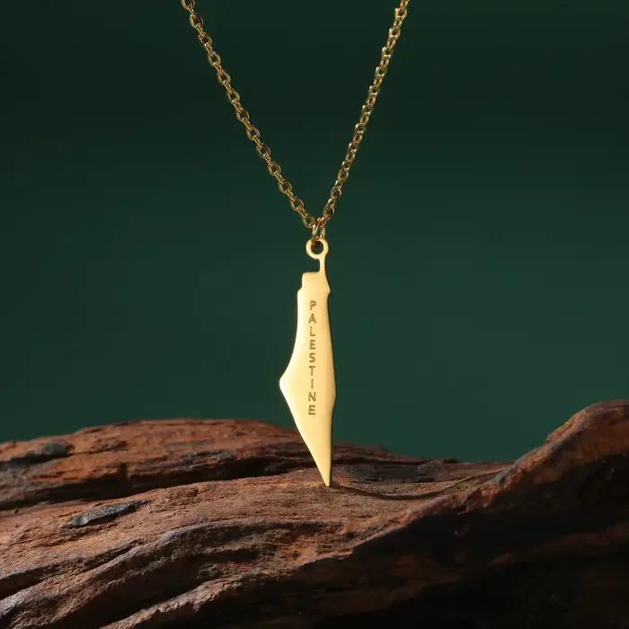 Pendentif Palestine en acier inoxydable, collier pour hommes et femmes, carte palestinienne, cadeaux de fête de noël, bijoux cadeaux