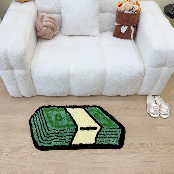 Tapis touffeté vert Dollar de dessin animé, tapis de salle de bain, paillasson d'entrée, sol antidérapant, décoration esthétique pour la maison