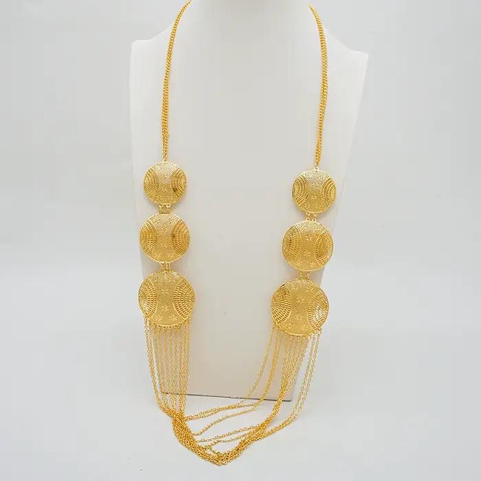 Ensemble de bijoux couleur or pour femmes, collier rond, boucles d'oreilles, adaptés aux cadeaux de mariage, de fête et de Banquet, à la mode, dubaï, inde et afrique