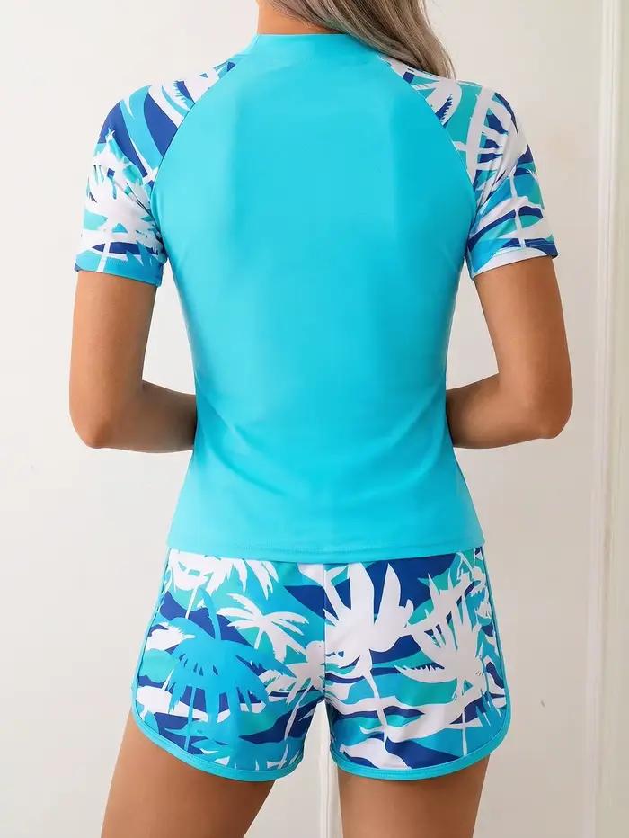 Nouveau Maillot de Bain Sportif Femme 2026 – Tankini à Manches Courtes et Short Boxer avec Cordon de Serrage – Tenue de Plage Tendance pour l'Été