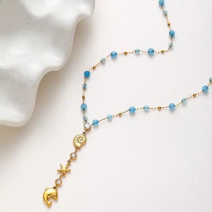 Collier Pendentif Étoile de Mer et Conque en Zirconium