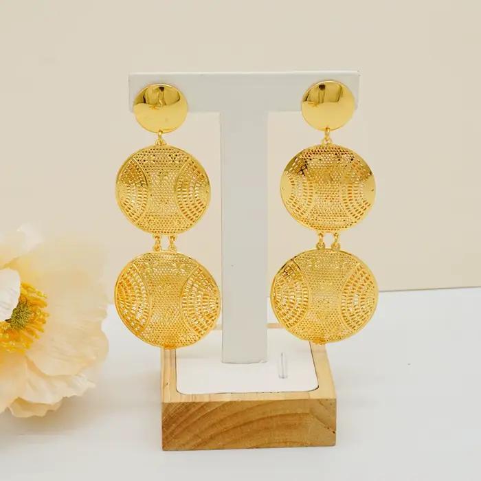 Ensemble de bijoux couleur or pour femmes, collier rond, boucles d'oreilles, adaptés aux cadeaux de mariage, de fête et de Banquet, à la mode, dubaï, inde et afrique