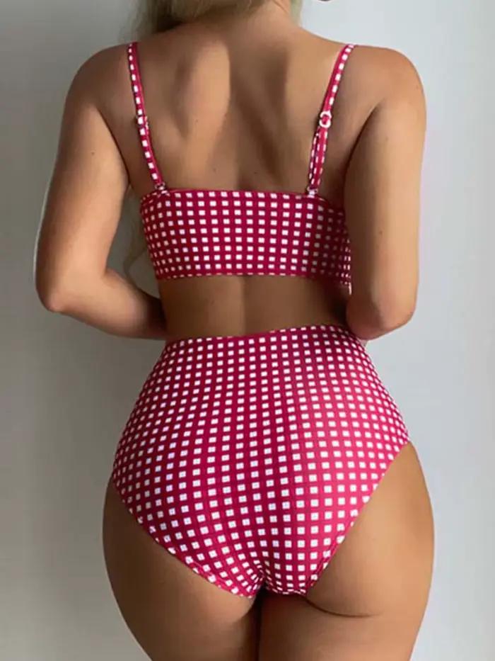 Bikinis taille haute 2026 pour femmes, maillots de bain imprimés à carreaux, maillots de bain sexy à bretelles pour femmes, maillots de bain rembourrés, tenues de plage