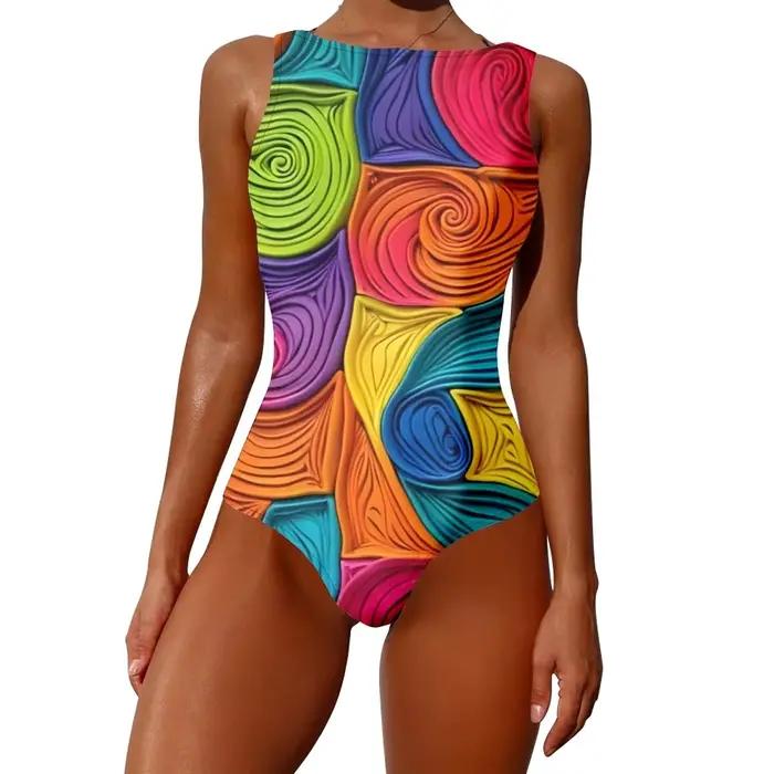 Neon Vortex – maillot de bain une pièce, taille haute, contrôle du ventre, séchage rapide, coussinets amovibles, surdimensionné, vêtements de plage pour femmes