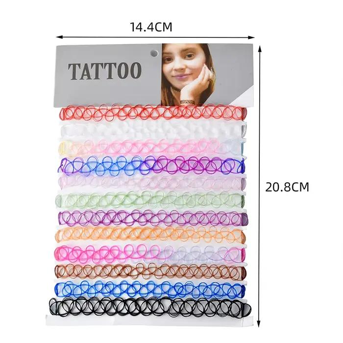12 pièces/ensemble couleur mixte tatouage arc-en-ciel Sautoirs Vintage gothique Punk élastique collier femmes bijoux tenue de fête décoration pour les filles
