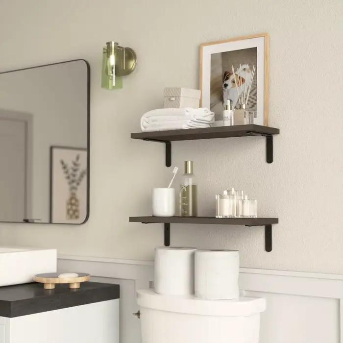 Étagères flottantes murales en bois, 2 ensembles d'étagères pour décoration murale, rangement de salle de bain, chambre à coucher, salon
