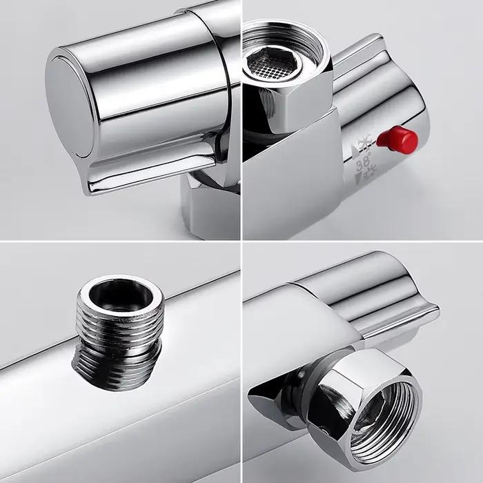 Robinet de bain-douche, robinets thermostatiques, mitigeur mural, contrôle de la température, douche de pluie, salle de bains chromée, double sortie