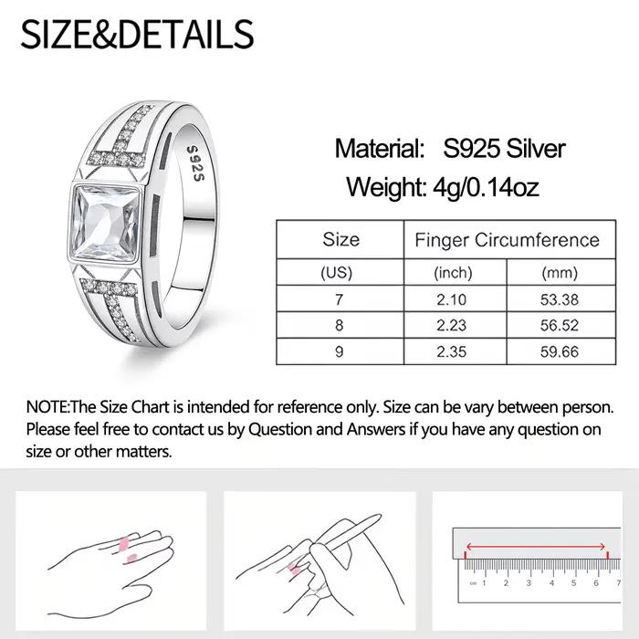 Bague pour homme en argent S925 pour la Saint-Valentin 2026, avec double T carré et zircon blanc étincelant, pour bijoux fins DIY