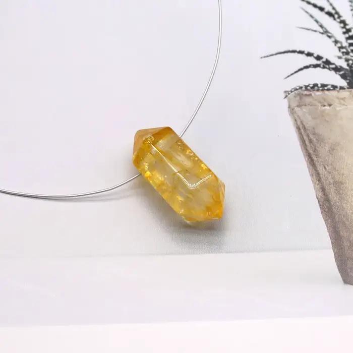Pendentif prisme Hexagonal en pierre Semi-précieuse naturelle