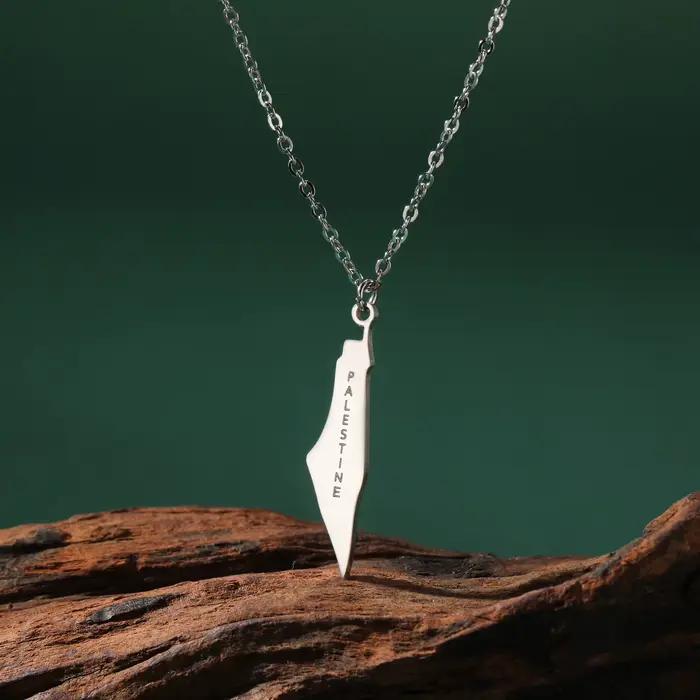 Pendentif Palestine en acier inoxydable, collier pour hommes et femmes, carte palestinienne, cadeaux de fête de noël, bijoux cadeaux