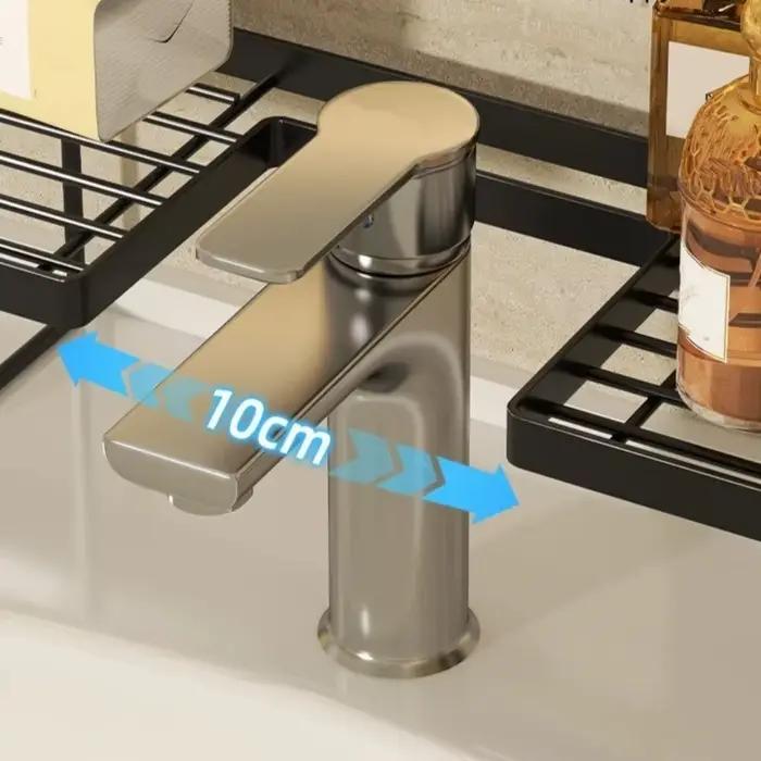 Étagère de rangement pour salle de bain avec drainage d'eau, design en maille, support intégré pour robinet, étagère stable en acier au carbone pour évier et lavabo
