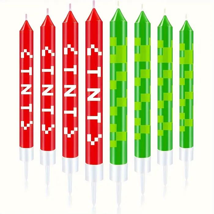 Lot de 12/24 bougies vertes à pixels pour gâteau, décoration sur le thème du TNT rouge, bougies à vœux vertes, décorations de bougies pour gâteau d'anniversaire, cadeau