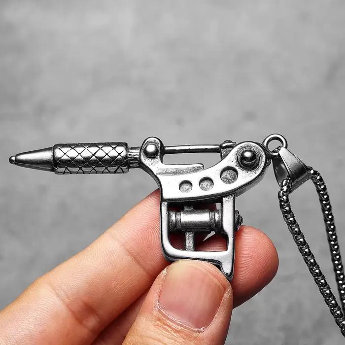 Collier en acier inoxydable avec pendentif pour hommes et femmes, machine à tatouer, bijoux fantaisie, accessoires punk et hip-hop, cadeaux pour hommes, vente en gros