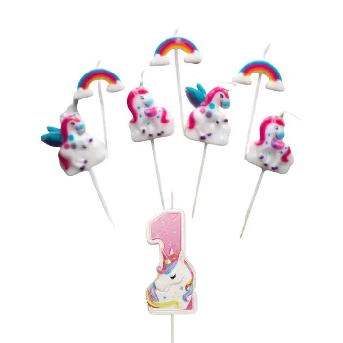 Bougie Licorne Arc-en-ciel Créative, Combinaison de Bougies Licorne Numériques, Décoration de Gâteau, Accessoire de Célébration d'Anniversaire pour Enfants