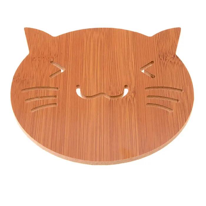 Dessous de pio en Bambou et Bois, Ensemble de Polymères de Dessin Animé Mignon, Multifonction, Isolation Antidérapante, Outil de Tampons Chauds pour Table de Cuisine