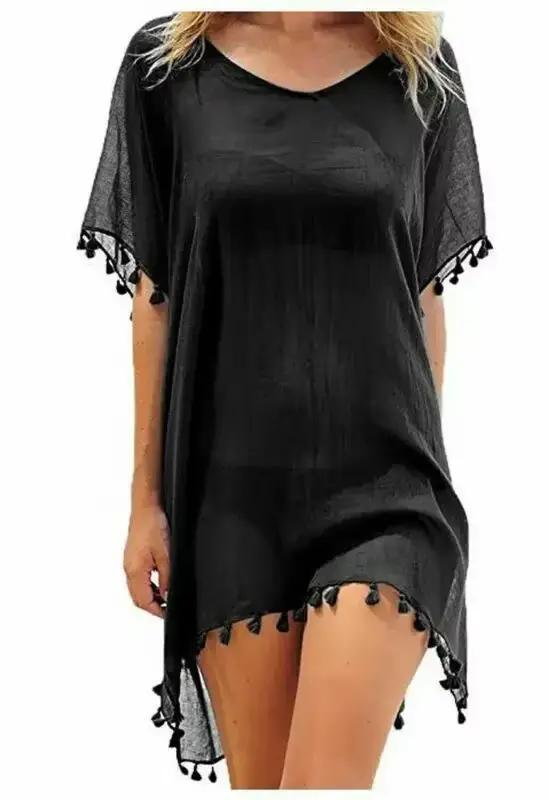 Femmes maillot de bain Baggy tunique hauts Bikini cache-maillot robe de bain été plage bain T-Shirt femmes coton Blouse vêtements de plage