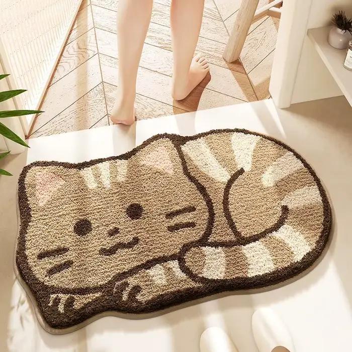 Tapis de sol antidérapant absorbant pour salle de bain, Style coréen, mignon, Imitation cachemire, épais, pour toilettes, chevet, dessin animé