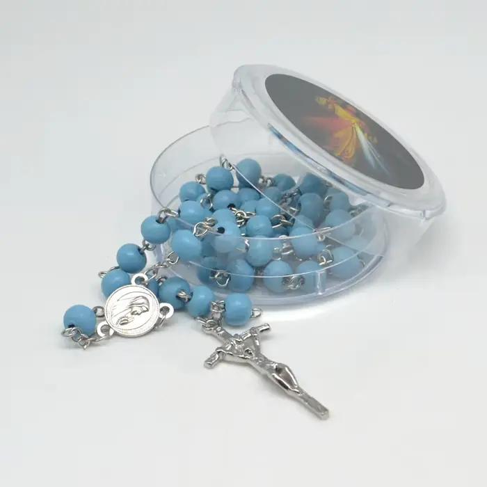 Perles de chapelet en bois parfumées à la rose, pendentif croix INRI JESUS, bijoux religieux catholiques à la mode
