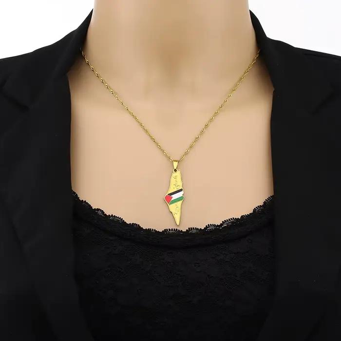Collier pendentif en acier inoxydable pour hommes et femmes, carte de l'état de Palestine, cadeau de bijoux ethniques, mode