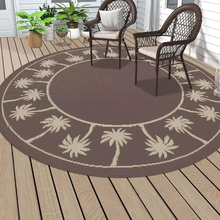 Tapis d'extérieur rond imperméable antidérapant, tapis de patio vintage à motifs floraux, tapis de balcon, tapis de jardin, tapis de sol lavable pour intérieur et extérieur