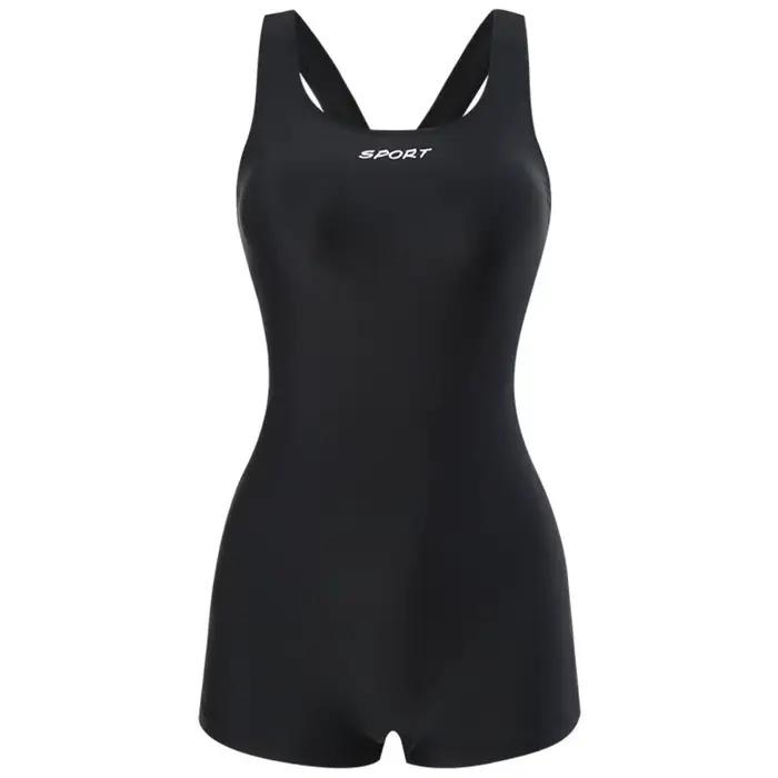Maillot de bain une pièce à bords plats, résistant au chlore, grande taille, pour femme, design conservateur avec coussinet de poitrine
