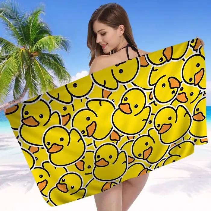 Serviette de plage en forme de canard en caoutchouc jaune, classique, colorée, en microfibre, séchage rapide, personnalisée, sans sable, pour filles, Yoga, Spa