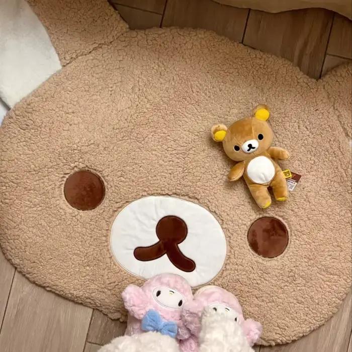 Dessin animé Rilakkumas tapis en peluche Kawaii Korilakkuma ours tapis de sol doux chambre chaise chevet salon tapis salle de bain paillasson décor à la maison