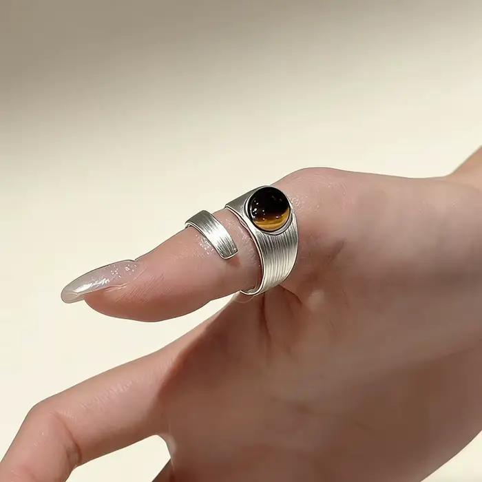 Anneaux minimalistes faits à la main pour femmes, bijoux fins, cadeau, anti-allergie, avec grande pierre simple