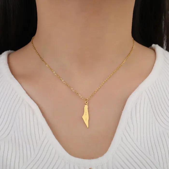 Pendentif Palestine en acier inoxydable, collier pour hommes et femmes, carte palestinienne, cadeaux de fête de noël, bijoux cadeaux