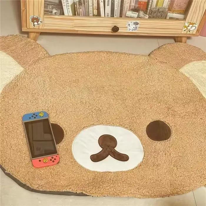 Dessin animé Rilakkumas tapis en peluche Kawaii Korilakkuma ours tapis de sol doux chambre chaise chevet salon tapis salle de bain paillasson décor à la maison