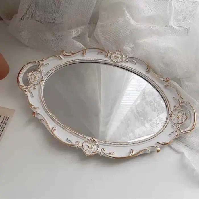 Miroir mural décoratif de forme ovale, matériau en verre, plateau de rangement de cosmétiques Vintage français, plaque de miroir, taille de bureau