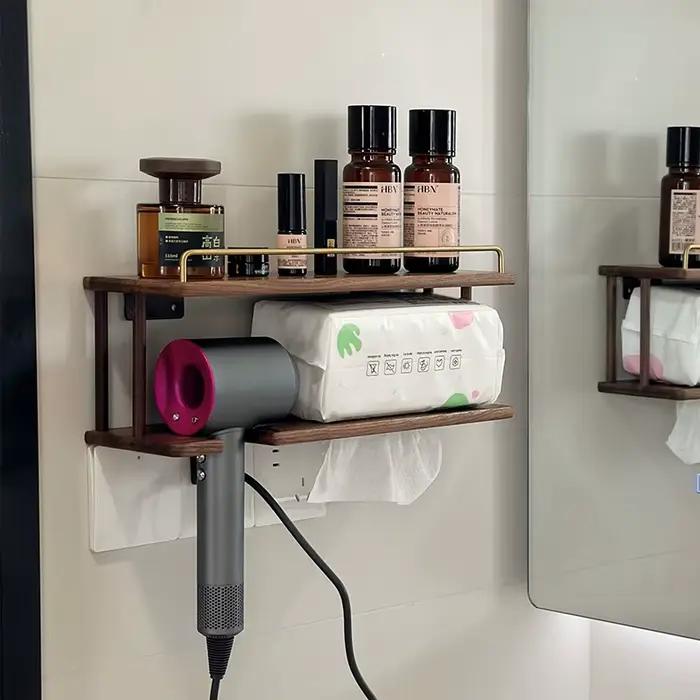 Support de rangement mural en bois pour salle de bain, organisateur de vanité multicouche pour serviettes et cosmétiques, Solution de comptoir de vanité domestique